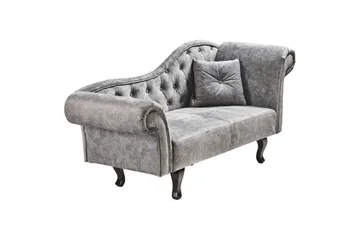 Schäslong Beliani Lattes Grå, mörkt trä, Högervänd Grey Right-faced - Grå - Møbler - Sofaer - Fløyelssofaer