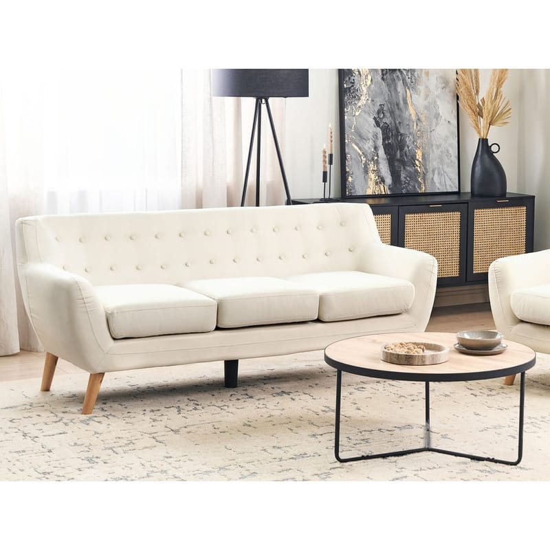 Motala 3-seter Tuftet Sofa i Stoff med Treben - Offwhite - Møbler - Sofaer - Chesterfield sofaer