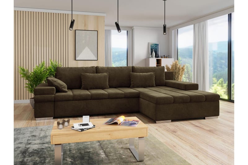 Naoma Sofa med Sjeselong 3-seter - Brun - Møbler - Sofaer - Fløyelssofaer
