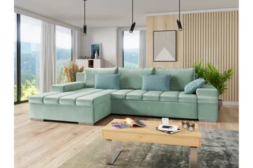 Naoma Sofa med Sjeselong 3-seter - Grønn - Møbler - Sofaer - Fløyelssofaer