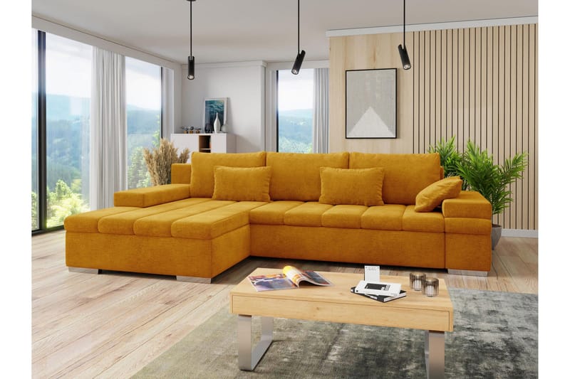 Naoma Sofa med Sjeselong 3-seter - Gul - Møbler - Sofaer - Fløyelssofaer