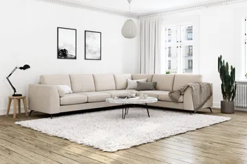 Ocean Lyx 5-seters Vendbar L-formet Hjørnesofa i Stoff - Beige - Møbler - Sofaer - Hjørnesofaer