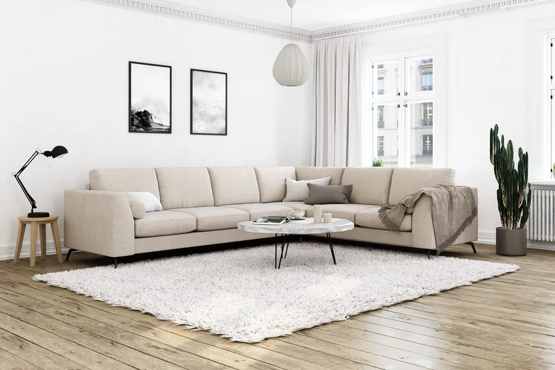 Ocean Lyx 5-seters Vendbar L-formet Hjørnesofa i Stoff - Beige - Møbler - Sofaer - Hjørnesofaer