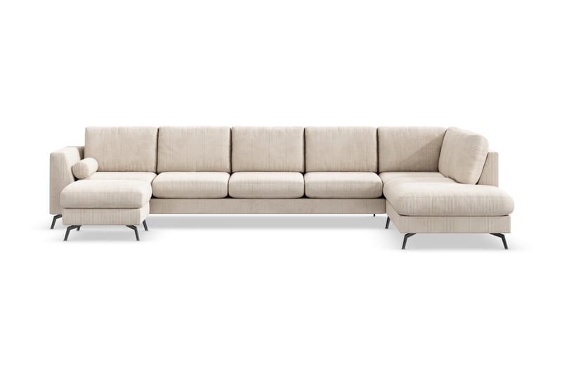 Ocean Lyx 6-seters Høyrevendt U-formet Sofa med Divan og Sjeselong + Fotskammel i Manchester - Beige - Møbler - Sofaer - Sofaer med sjeselong