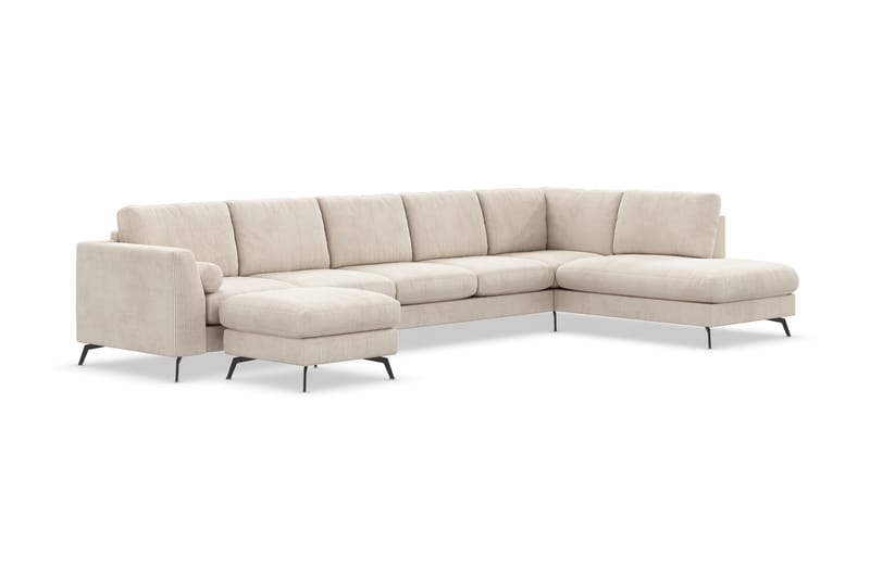 Ocean Lyx 6-seters Høyrevendt U-formet Sofa med Divan og Sjeselong + Fotskammel i Manchester - Beige - Møbler - Sofaer - Sofaer med sjeselong