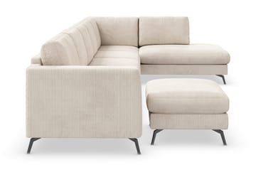 Ocean Lyx 6-seters Høyrevendt U-formet Sofa med Divan og Sjeselong + Fotskammel i Manchester - Beige - Møbler - Sofaer - Sofaer med sjeselong