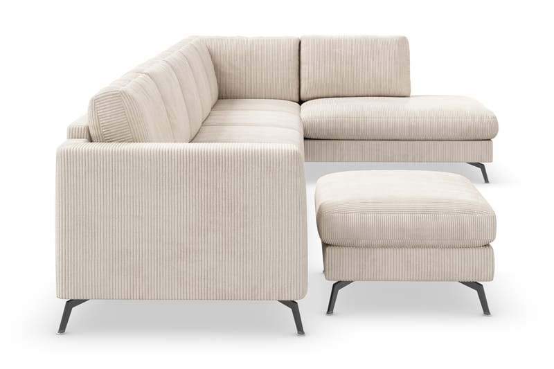 Ocean Lyx 6-seters Høyrevendt U-formet Sofa med Divan og Sjeselong + Fotskammel i Manchester - Beige - Møbler - Sofaer - Sofaer med sjeselong