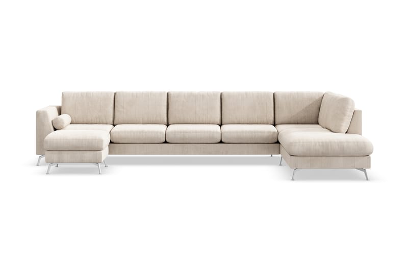 Ocean Lyx 6-seters Høyrevendt U-formet Sofa med Divan og Sjeselong + Fotskammel i Manchester - Beige - Møbler - Sofaer - Sofaer med sjeselong