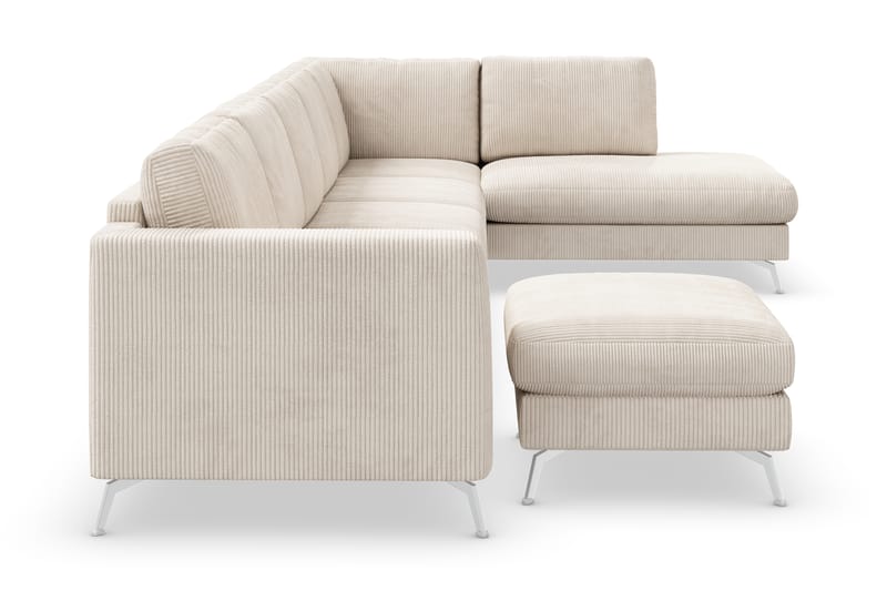 Ocean Lyx 6-seters Høyrevendt U-formet Sofa med Divan og Sjeselong + Fotskammel i Manchester - Beige - Møbler - Sofaer - Sofaer med sjeselong
