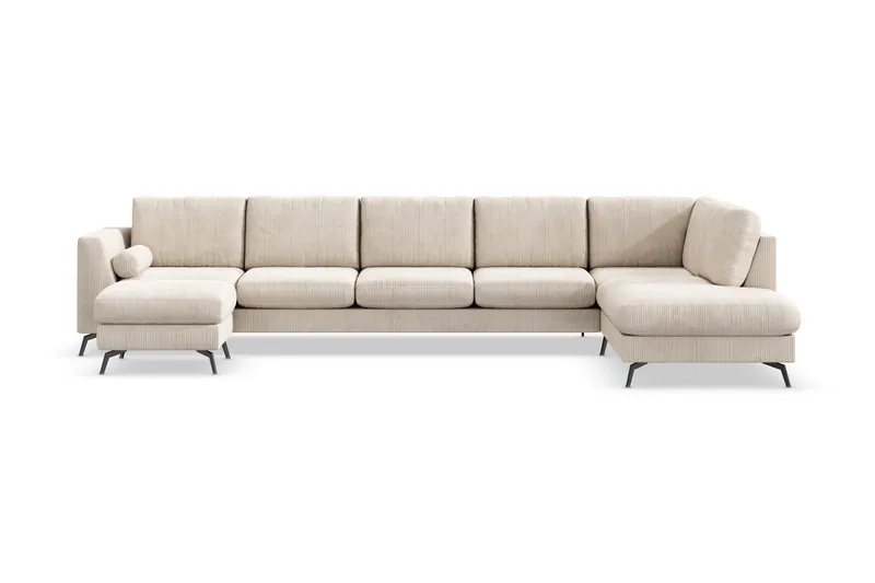 Ocean Lyx 6-seters Høyrevendt U-formet Sofa med Divan og Sjeselong + Fotskammel i Manchester, Beige