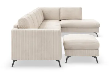 Ocean Lyx 6-seters Høyrevendt U-formet Sofa med Divan og Sjeselong + Fotskammel i Manchester - Beige - Møbler - Sofaer - U-sofa