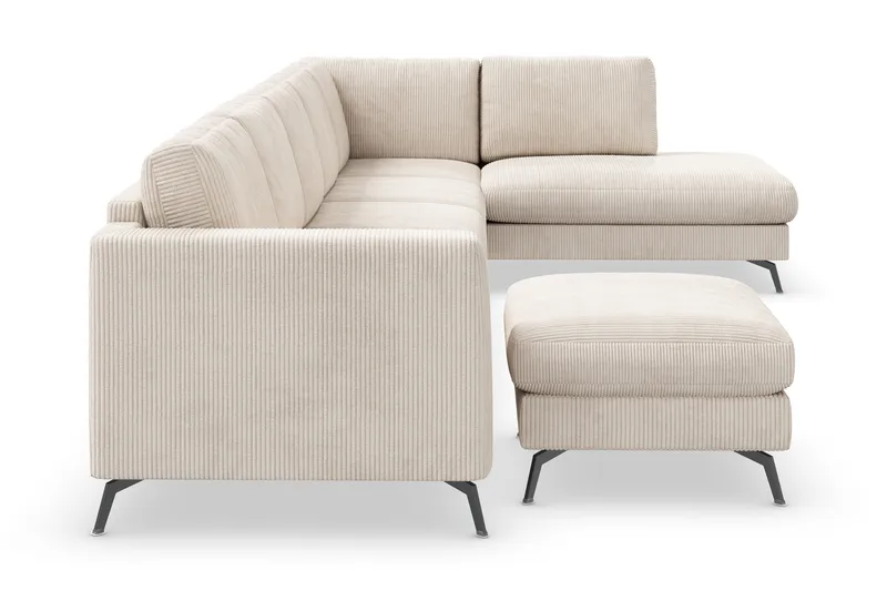 Ocean Lyx 6-seters Høyrevendt U-formet Sofa med Divan og Sjeselong + Fotskammel i Manchester - Beige - Møbler - Sofaer - U-sofa