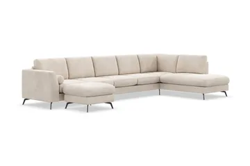Ocean Lyx 6-seters Høyrevendt U-formet Sofa med Divan og Sjeselong + Fotskammel i Manchester - Beige - Møbler - Sofaer - U-sofa