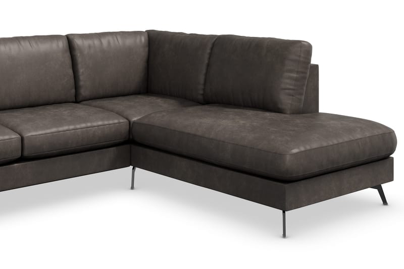 Ocean Lyx 6-seters høyrevendt U-formet sofa med divan og sjeselong + fotskammel i kunstskinn - Mørkegrå - Møbler - Sofaer - Skinnsofaer