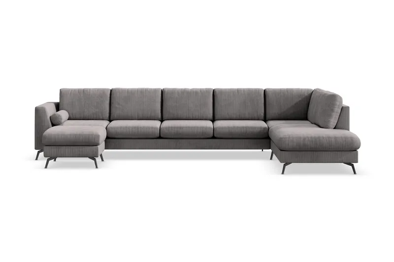Ocean Lyx 6-seters Høyrevendt U-formet Sofa med Divan og Sjeselong + Fotskammel i Manchester, Mørk grå