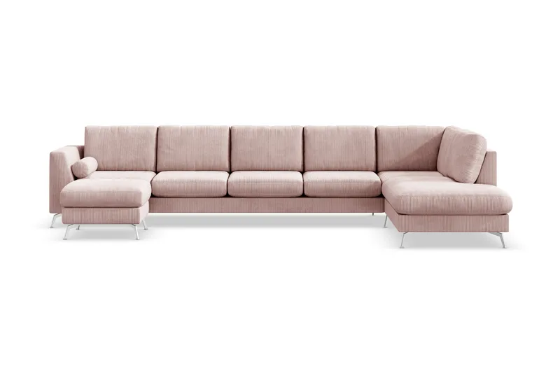 Ocean Lyx 6-seters Høyrevendt U-formet Sofa med Divan og Sjeselong + Fotskammel i Manchester, Rosa