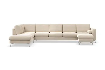 Ocean Lyx 6-seters Venstrevendt U-formet Sofa med Divan og Sjeselong + Fotskammel i Fløyel