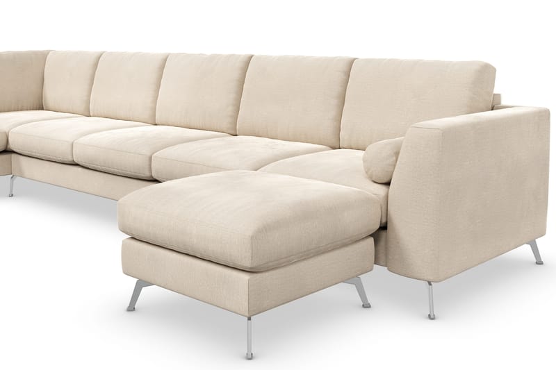 Ocean Lyx 6-seters Venstrevendt U-formet Sofa med Divan og Sjeselong + Fotskammel i Fløyel - Beige - Møbler - Sofaer - Fløyelssofaer