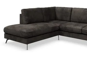 Ocean Lyx 6-seters Venstrevendt U-formet Sofa med Divan og Sjeselong + Fotskammel i Fløyel - Mørk grå - Møbler - Sofaer - Fløyelssofaer