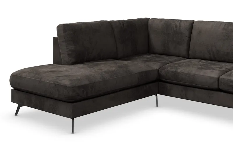 Ocean Lyx 6-seters Venstrevendt U-formet Sofa med Divan og Sjeselong + Fotskammel i Fløyel - Mørk grå - Møbler - Sofaer - Fløyelssofaer
