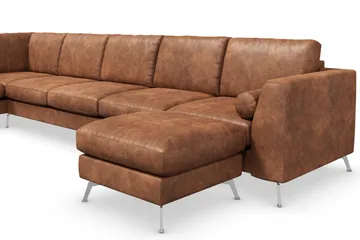 Ocean Lyx 6-seters venstrevendt U-formet sofa med divan og sjeselong + fotskammel i kunstskinn - Brun - Møbler - Sofaer - Skinnsofaer