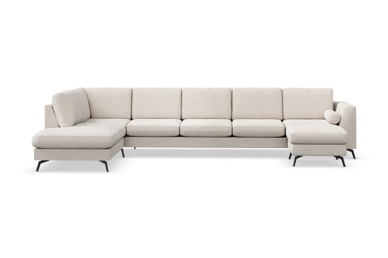 Ocean Lyx 6-seters Venstrevendt U-formet Sofa med Divan og Sjeselong + Fotskammel i Stoff - Beige - Møbler - Sofaer - U-sofa