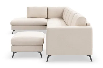 Ocean Lyx 6-seters Venstrevendt U-formet Sofa med Divan og Sjeselong + Fotskammel i Stoff - Beige - Møbler - Sofaer - U-sofa