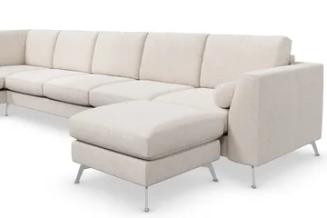 Ocean Lyx 6-seters Venstrevendt U-formet Sofa med Divan og Sjeselong + Fotskammel i Stoff - Beige - Møbler - Sofaer - U-sofa