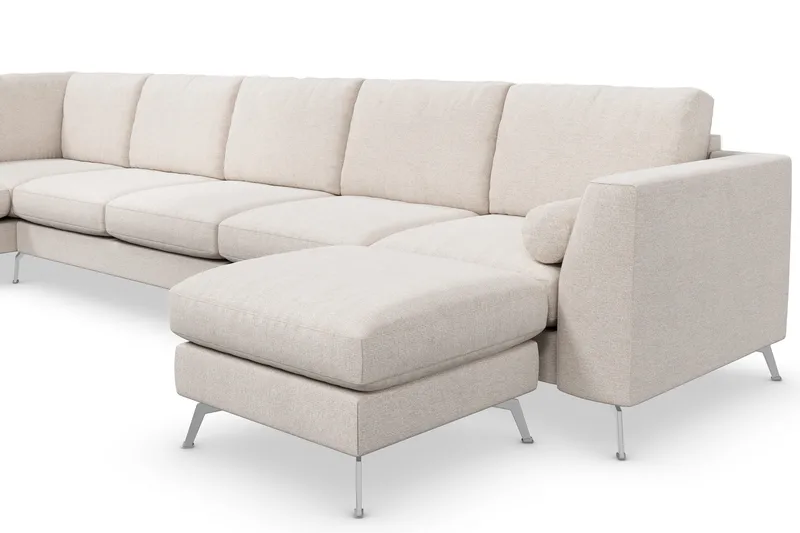 Ocean Lyx 6-seters Venstrevendt U-formet Sofa med Divan og Sjeselong + Fotskammel i Stoff - Beige - Møbler - Sofaer - U-sofa