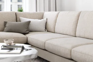 Ocean Lyx 6-seters Venstrevendt U-formet Sofa med Divan og Sjeselong + Fotskammel i Stoff - Beige - Møbler - Sofaer - U-sofa