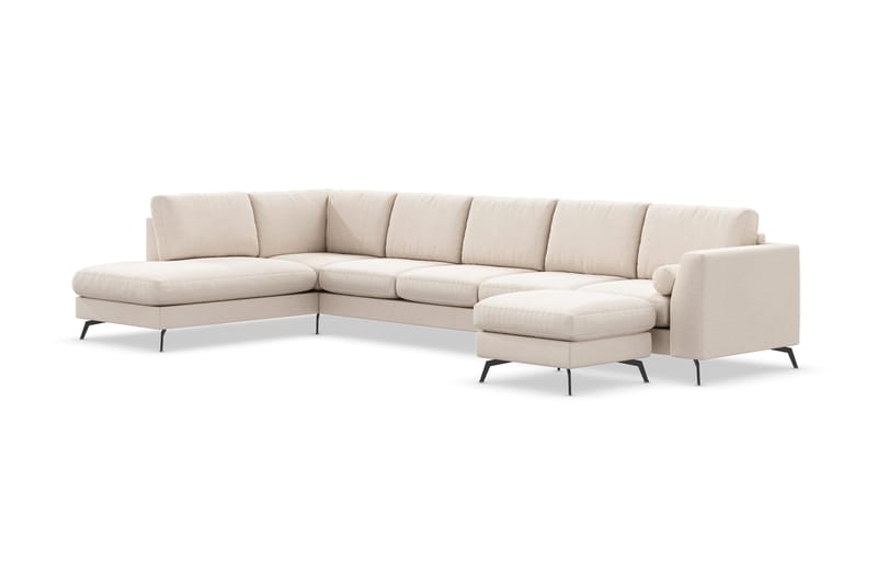 Ocean Lyx 6-seters Venstrevendt U-formet Sofa med Divan og Sjeselong + Fotskammel i Stoff - Beige - Møbler - Sofaer - U-sofa
