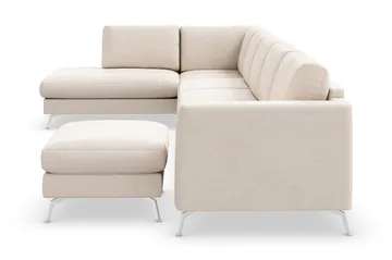 Ocean Lyx 6-seters Venstrevendt U-formet Sofa med Divan og Sjeselong + Fotskammel i Stoff - Beige - Møbler - Sofaer - U-sofa