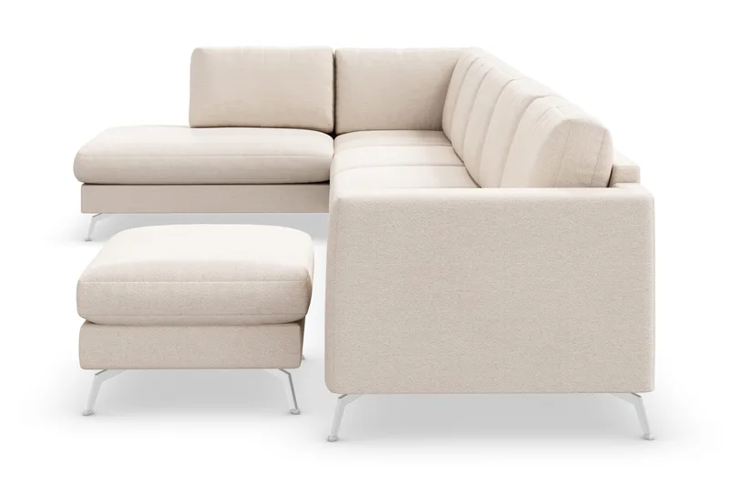 Ocean Lyx 6-seters Venstrevendt U-formet Sofa med Divan og Sjeselong + Fotskammel i Stoff - Beige - Møbler - Sofaer - U-sofa