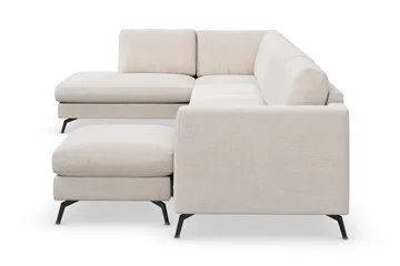 Ocean Lyx 6-seters Venstrevendt U-formet Sofa med Divan og Sjeselong + Fotskammel i Stoff - Beige - Møbler - Sofaer - U-sofa