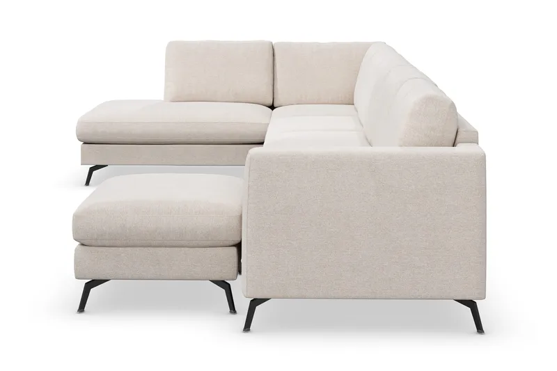 Ocean Lyx 6-seters Venstrevendt U-formet Sofa med Divan og Sjeselong + Fotskammel i Stoff - Beige - Møbler - Sofaer - U-sofa
