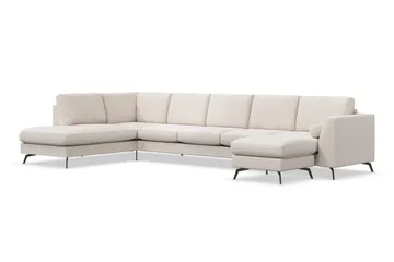 Ocean Lyx 6-seters Venstrevendt U-formet Sofa med Divan og Sjeselong + Fotskammel i Stoff - Beige - Møbler - Sofaer - U-sofa