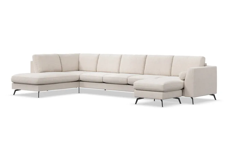 Ocean Lyx 6-seters Venstrevendt U-formet Sofa med Divan og Sjeselong + Fotskammel i Stoff - Beige - Møbler - Sofaer - U-sofa