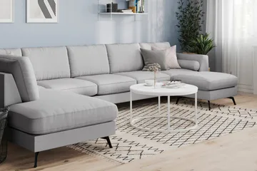 Ocean Lyx 6-seters Venstrevendt U-formet Sofa med Divan og Sjeselong + Fotskammel i Stoff - Grå - Møbler - Sofaer - U-sofa