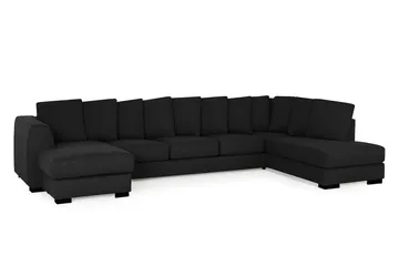 Optus 6-seters Høyrevendt U-formet Large Sofa med Divan og Sjeselong i Stoff inkl. Pynteputer - Svart - Møbler - Sofaer - U-sofa