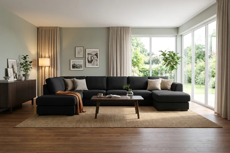 Optus 6-seters U-sofa med divan og sjeselong høyre - Svart - Møbler - Sofaer - U-sofa