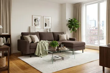 Peppe 3-seters Vendbar L-formet Divansofa i Manchester - Mørk brun - Møbler - Sofaer - Sofaer med sjeselong - 3 seters sofa med divan
