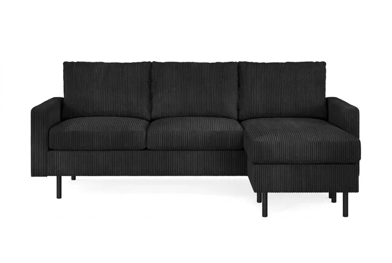 Peppe 3-seters Vendbar L-formet Divansofa i Manchester, Svart