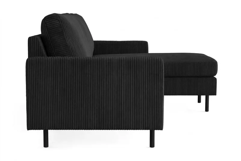 Peppe 3-seters Vendbar L-formet Divansofa i Manchester - Svart - Møbler - Sofaer - Sofaer med sjeselong - 3 seters sofa med divan