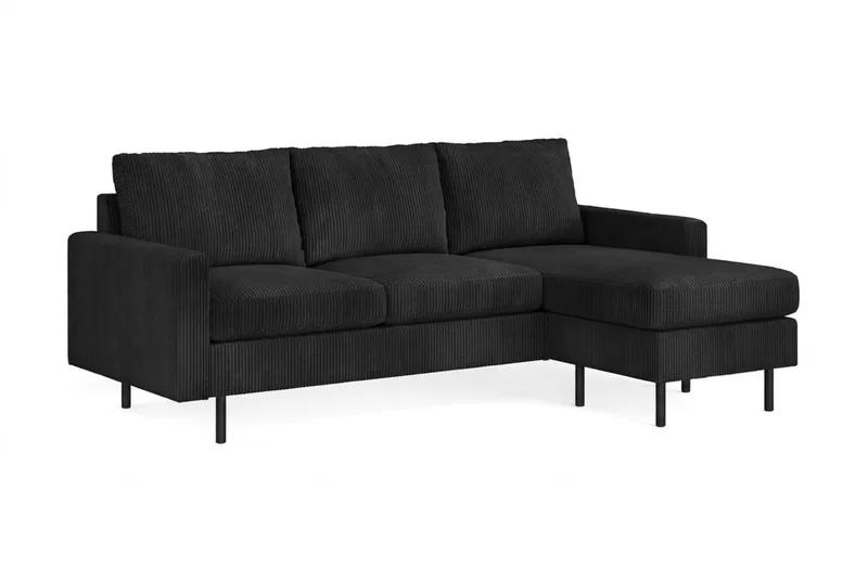 Peppe 3-seters Vendbar L-formet Divansofa i Manchester - Svart - Møbler - Sofaer - Sofaer med sjeselong - 3 seters sofa med divan