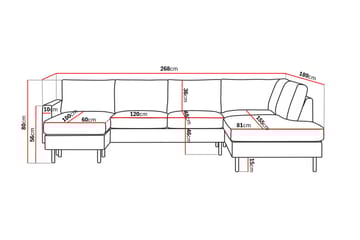 Peppe 4-seters Høyrevendt U-formet Sofa med Divan og Sjeselong i Manchester - Beige - Møbler - Sofaer - Fløyelssofaer