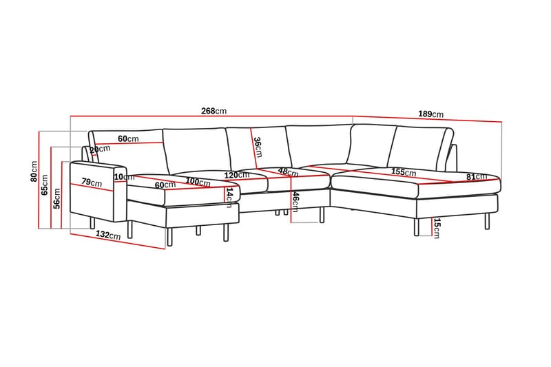 Peppe 4-seters Høyrevendt U-formet Sofa med Divan og Sjeselong i Manchester - Beige - Møbler - Sofaer - Fløyelssofaer