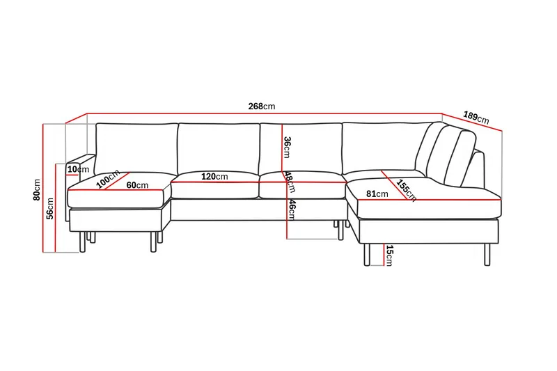 Peppe 4-seters Høyrevendt U-formet Sofa med Divan og Sjeselong i Manchester - Brun - Møbler - Sofaer - U-sofa