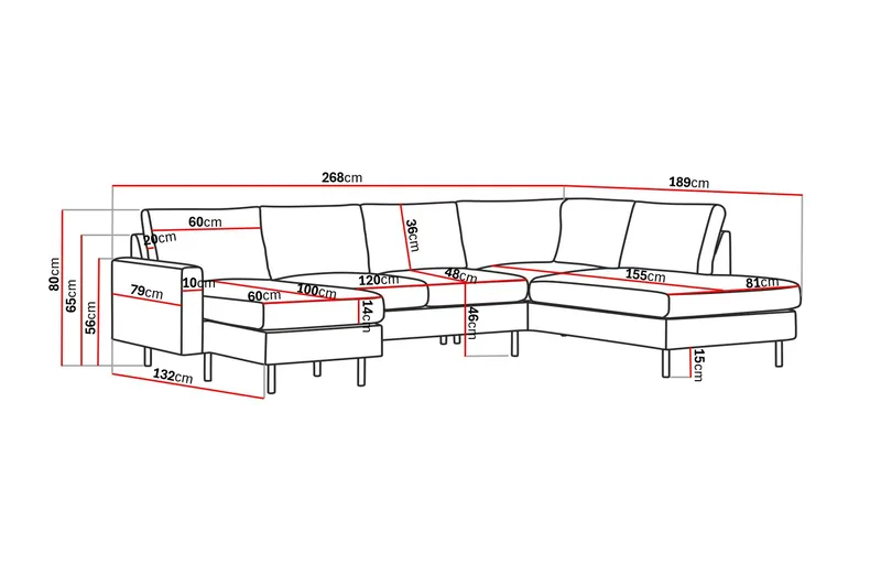 Peppe 4-seters Høyrevendt U-formet Sofa med Divan og Sjeselong i Manchester - Brun - Møbler - Sofaer - U-sofa