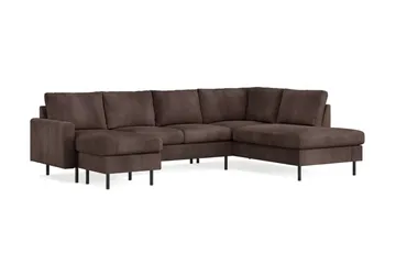 Peppe 4-seters Høyrevendt U-formet Sofa med Divan og Sjeselong i Manchester - Mørk brun - Møbler - Sofaer - Sofaer med sjeselong - 4 seters sofa med divan