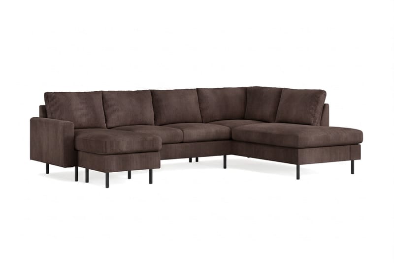 Peppe 4-seters Høyrevendt U-formet Sofa med Divan og Sjeselong i Manchester - Mørk brun - Møbler - Sofaer - Sofaer med sjeselong - 4 seters sofa med divan